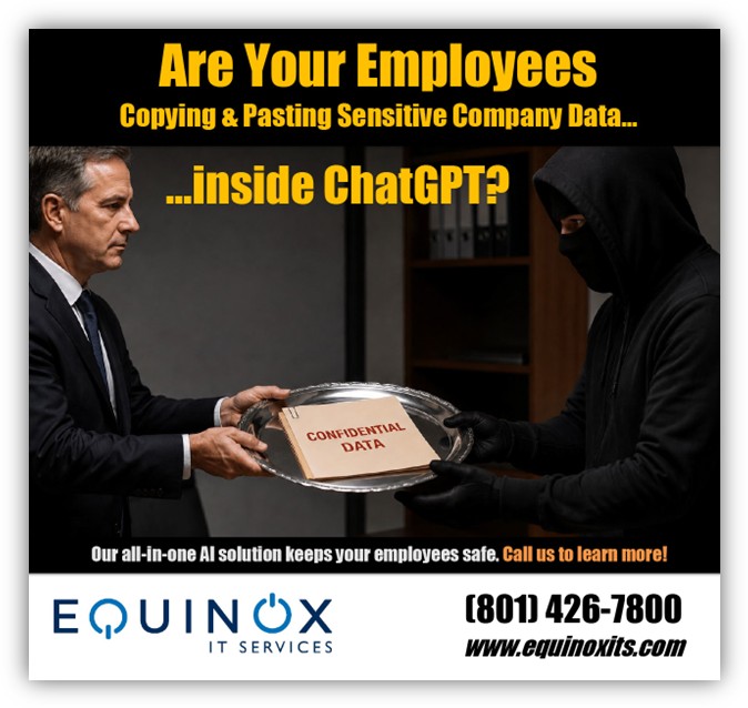 Business executive handing confidential company data folder to cybercriminal, warning about ChatGPT data breach risks