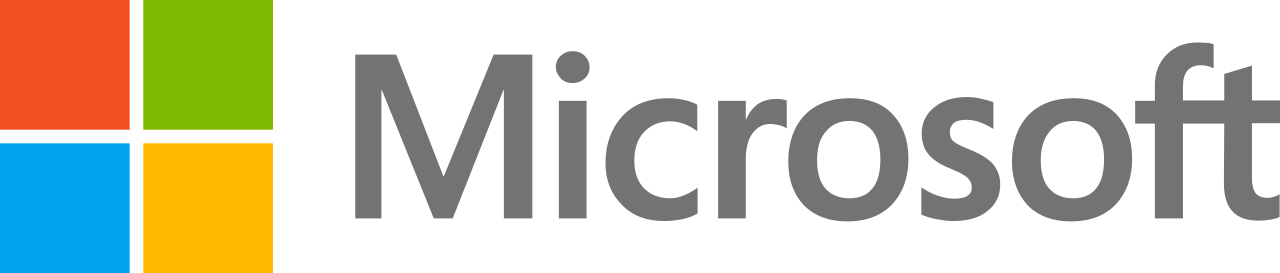 Microsoft logo with four colored squares (red, green, blue, yellow) and the word Microsoft in gray text