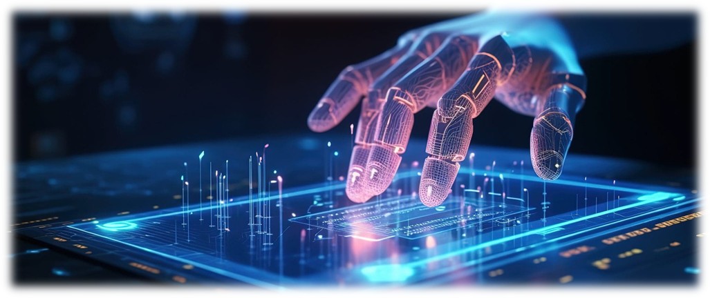 Robot hand touching tablet