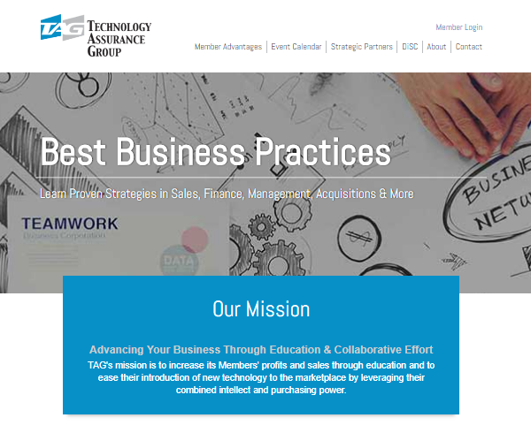 TAG Website Screenshot of Homepage