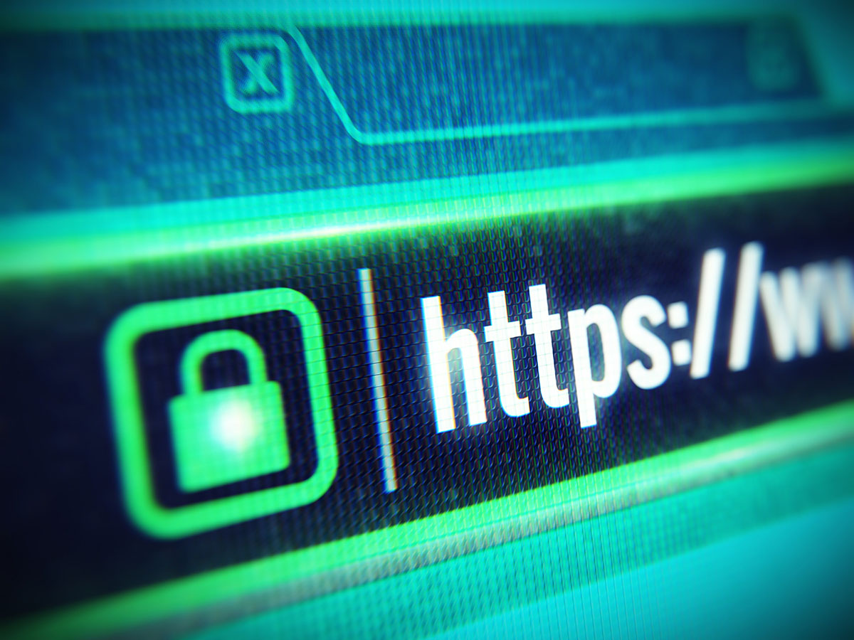 Close up image of address bar showing a secured URL.