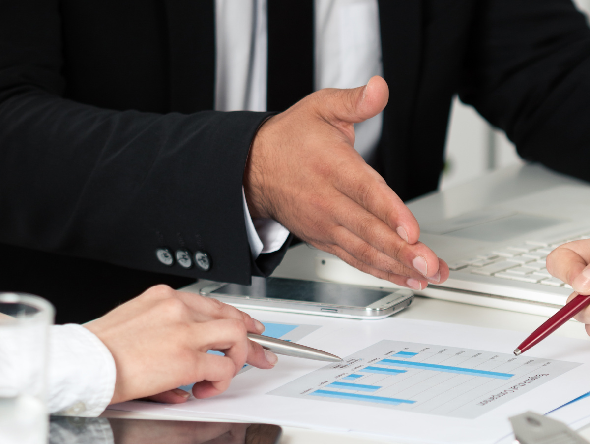 A businessman looking at charts